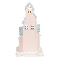 Clayre & Eef | Decoratie Huis met LED Roze Blauw 13x13x26 cm | 6PR4202