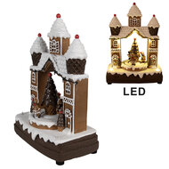 Clayre & Eef | Muziekdoos Huisje/Kerstboom LED Bruin Wit 20x11x27 cm | 6PR4312