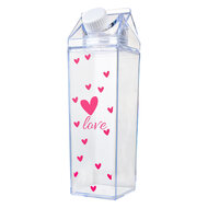 Clayre & Eef | Drinkfles Transparant Rood 6x6x20 cm / 500 ml | 65699