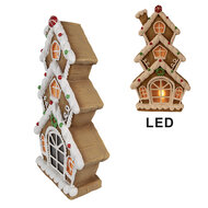 Clayre & Eef | Decoratie Huis met LED Bruin Wit 24x11x41 cm / 2xAAA | 6MG0051