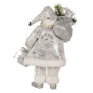 Clayre & Eef | Kerstdecoratie Kerstman Zilverkleurig Wit 18x11x28 cm | 65587