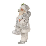 Clayre & Eef | Kerstdecoratie Kerstman Zilverkleurig Wit 18x11x28 cm | 65587