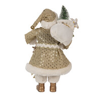 Clayre & Eef | Kerstdecoratie Kerstman Goudkleurig Wit 17x10x27 cm | 65588