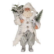Clayre & Eef | Kerstdecoratie Kerstman Wit Zilverkleurig 16x10x27 cm | 65591