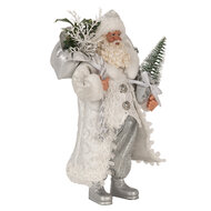 Clayre & Eef | Kerstdecoratie Kerstman Wit Zilverkleurig 16x10x27 cm | 65591