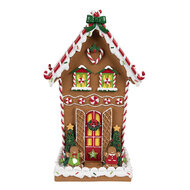 Clayre & Eef | Decoratie Huis Bruin Wit 18x14x31 cm | 6PR4251