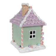 Clayre & Eef | Decoratie Huis Groen Roze Paars 17x14x21 cm | 6PR4267
