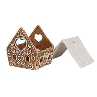 Clayre & Eef | Theelichthouder Kerst Huisje Bruin Wit 9x7x8 cm | 6CE1743