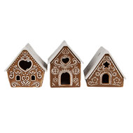 Clayre & Eef | Theelichthouder Kerst Huisje Bruin Wit 9x7x8 cm | 6CE1743