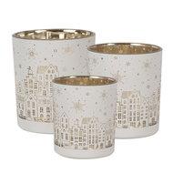 Clayre & Eef | Waxinelichthouder set van 3 Wit ø 7x8 / ø 9x10 / ø 10x12 cm | 6GL4657