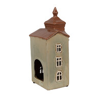 Clayre &amp; Eef   | Theelichthouder Kerst Huisje Groen Bruin 12x9x25 cm | 6CE1881