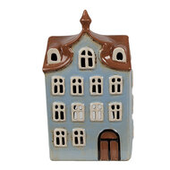 Clayre &amp; Eef   | Theelichthouder Kerst Huisje Blauw Bruin 13x9x22 cm | 6CE1882