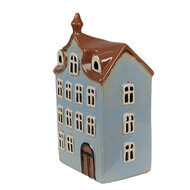 Clayre &amp; Eef   | Theelichthouder Kerst Huisje Blauw Bruin 13x9x22 cm | 6CE1882