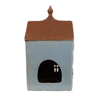 Clayre &amp; Eef   | Theelichthouder Kerst Huisje Blauw Bruin 13x9x22 cm | 6CE1882