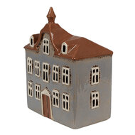 Clayre &amp; Eef   | Theelichthouder Kerst Huisje Grijs Bruin 16x9x20 cm | 6CE1883