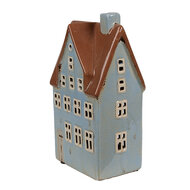 Clayre &amp; Eef   | Theelichthouder Kerst Huisje Blauw Bruin 11x8x20 cm | 6CE1884