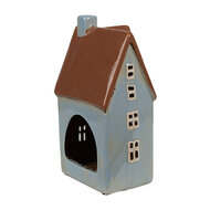 Clayre &amp; Eef   | Theelichthouder Kerst Huisje Blauw Bruin 11x8x20 cm | 6CE1884