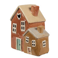Clayre & Eef | Theelichthouder Kerst Huisje Oranje Bruin 14x9x15 cm | 6CE1897