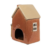 Clayre & Eef | Theelichthouder Kerst Huisje Oranje Bruin 14x9x15 cm | 6CE1897