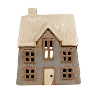 Clayre &amp; Eef   | Theelichthouder Kerst Huisje Grijs Beige 15x10x17 cm | 6CE1899