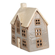Clayre &amp; Eef   | Theelichthouder Kerst Huisje Grijs Beige 15x10x17 cm | 6CE1899