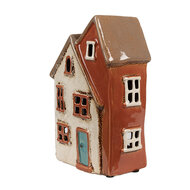 Clayre &amp; Eef   | Theelichthouder Kerst Huisje Beige Oranje 13x8x20 cm | 6CE1908