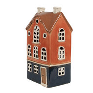 Clayre &amp; Eef   | Theelichthouder Kerst Huisje Oranje Blauw 12x9x22 cm | 6CE1914