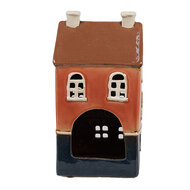 Clayre &amp; Eef   | Theelichthouder Kerst Huisje Oranje Blauw 12x9x22 cm | 6CE1914