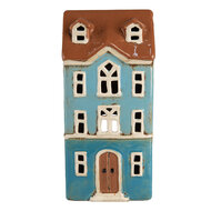 Clayre &amp; Eef   | Theelichthouder Kerst Huisje Blauw Bruin 11x9x22 cm | 6CE1915