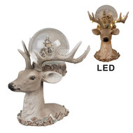 Clayre & Eef | Sneeuwbol Hert met LED Bruin Beige 18x20x23 cm / 2xAAA | 65767