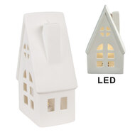Clayre &amp; Eef   | Decoratie Huisje met LED Wit 9x6x15 cm | 6CE1794