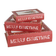 Clayre & Eef | Opbergdoos Rood Wit (3) 27x22x7 / 22x17x6 / 17x12x4 cm | 65755