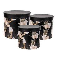Clayre & Eef | Opbergdoos (3) Zwart ø 24x21 / ø 22x20/ ø 19x8 cm | 66023