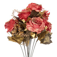 Clayre & Eef | Kunstbloem bos rozen Rood Goudkleurig 18x15x50 cm | 6PL0341