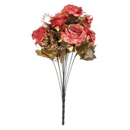 Clayre & Eef | Kunstbloem bos rozen Rood Goudkleurig 18x15x50 cm | 6PL0341