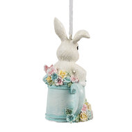 Clayre & Eef | Decoratie Hanger Konijn Wit Blauw 8x4x10 cm | 6PR4408