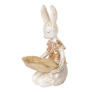 Clayre & Eef | Decoratie konijn met schaal Beige Goudkleurig 14x14x26 cm | 6PR5500