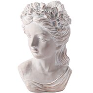 Dekoratief | Bloempot vrouwenhoofd m/bloemen, grijs, cement, 15x15x25cm | A250010