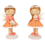 Dekoratief | Meisje staand m/bloemen, oranje, resina, 7x6x13cm, set van 2 stuks | A250437