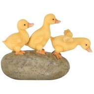Dekoratief | Trio eendjes op steen, geel/grijs, resina, 14x6x10cm | A250522