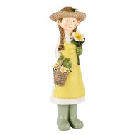 Dekoratief | Meisje staand m/hoed/bloem, geel, resina, 10x10x30cm | A250553