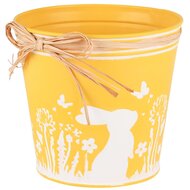 Dekoratief | Bloempot rond 'Bunny Field', geel, metaal, 14x14x13cm | A250619