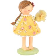 Dekoratief | Meisje staand m/bloemetjes, geel, resina, 12x9x18cm | A250805