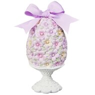 Dekoratief | Deco ei op voet m/strik, wit/lila, resina, 10x10x20cm | A250820
