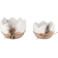 Dekoratief | Set 2 opvuleieren m/pluimpje, wit/naturel, keramiek, 13x13x9cm | A250931