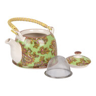Clayre & Eef | Theepot met Filter Groen Rood 18x14x12 cm / 800 ml | 6CETE0176