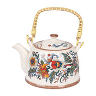 Clayre & Eef | Theepot met Filter Wit Blauw 18x14x12 cm / 800 ml | 6CETE0178