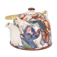 Clayre & Eef | Theepot met Filter Wit Blauw 18x14x12 cm / 800 ml | 6CETE0179