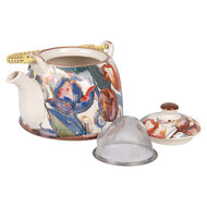 Clayre & Eef | Theepot met Filter Wit Blauw 18x14x12 cm / 800 ml | 6CETE0179