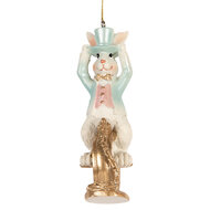 Clayre & Eef | Decoratie Hanger Konijn Wit Groen 4x4x10 cm | 6PR5711